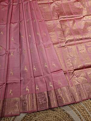 Heeran dual tone of light orange and baby pink  pure katan silk Swarnachari