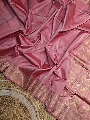 Heeran dual tone of light orange and baby pink  pure katan silk Swarnachari