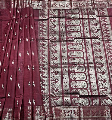Heeran Maroonish red  pure katan silk Swarnachari