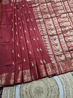 Heeran Maroonish red  pure katan silk Swarnachari
