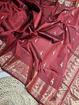 Heeran Maroonish red  pure katan silk Swarnachari
