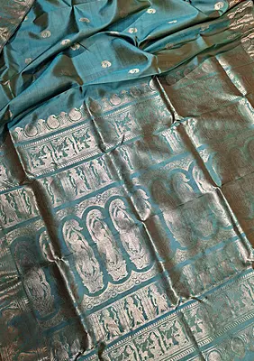 Light blue dual tone peacock motif Swarnachari saree