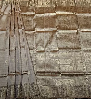 Mustard-Chandan dual color resham peacock motif swarnachari