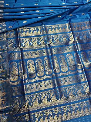 Royal blue color resham peacock motif swarnachari Royal blue color resham peacock motif swarnachari