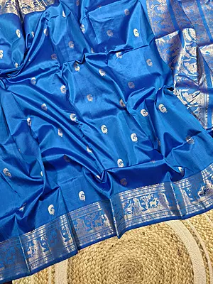 Royal blue color resham peacock motif swarnachari Royal blue color resham peacock motif swarnachari