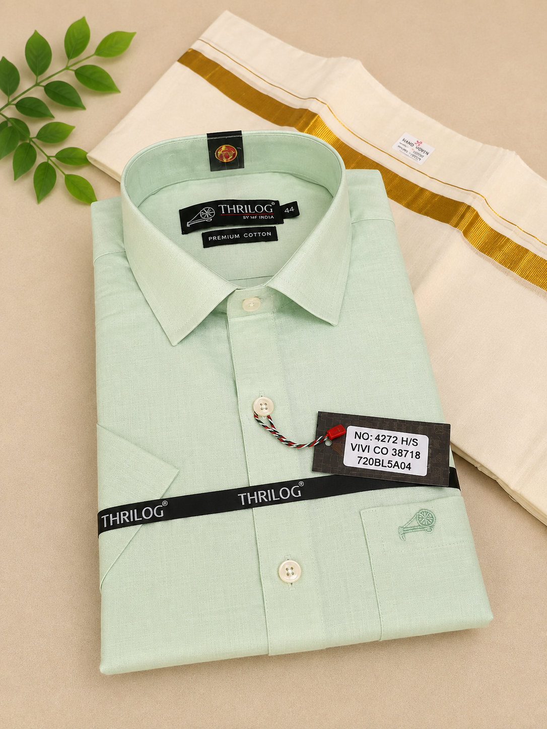 2026 Onam special  green  shirt mundu combo