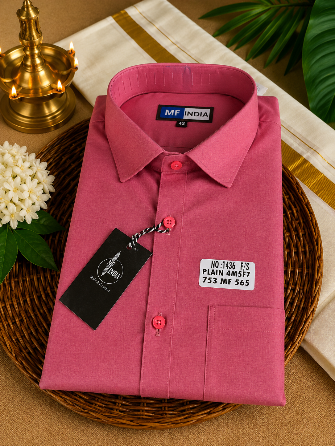 2026 Onam special shirt  red  mundu combo
