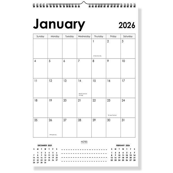 2026 Simple Image-Free Wall Calendar