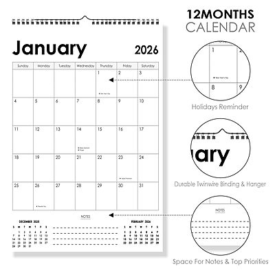 2026 Simple Image-Free Wall Calendar