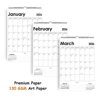 2026 Simple Image-Free Wall Calendar