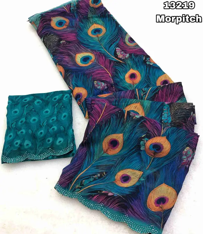Maina Weightless Chiffon Peacock Feathers Digital Print Saree