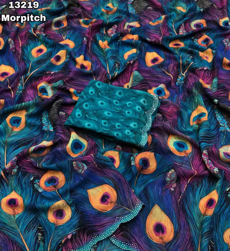 Maina Weightless Chiffon Peacock Feathers Digital Print Saree