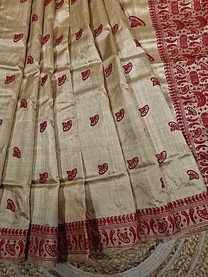 Pure Assam Handwoven Tussar by Tussar with Traditional Motifs
