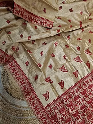 Pure Assam Handwoven Tussar by Tussar with Traditional Motifs