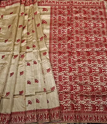 Pure Assam Handwoven Tussar by Tussar with Traditional Motifs