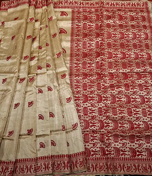 Pure Assam Handwoven Tussar by Tussar with Traditional Motifs