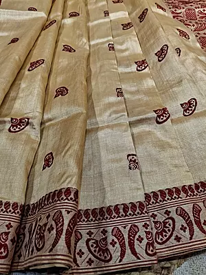 Maroon Assam Jhapi Motif Pure Tussar Silk Saree