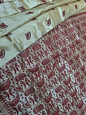 Maroon Assam Jhapi Motif Pure Tussar Silk Saree