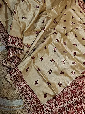 Maroon Assam Jhapi Motif Pure Tussar Silk Saree