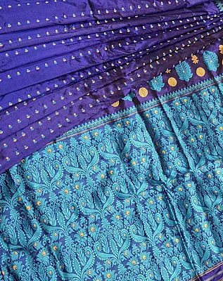 Authentic Assam Paat Silk Saree with Royal Blue and Aubergine Purple Combination