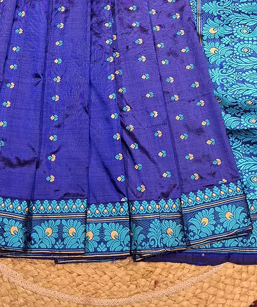 Authentic Assam Paat Silk Saree with Royal Blue and Aubergine Purple Combination