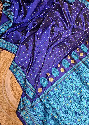 Authentic Assam Paat Silk Saree with Royal Blue and Aubergine Purple Combination