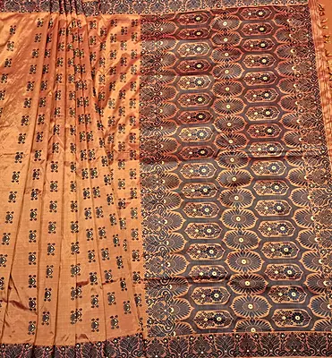 Assam Paat Silk saree in Deep Rust with charcoal black woven butis and border