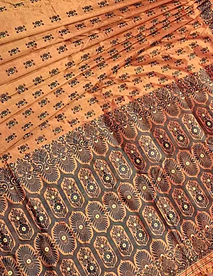 Assam Paat Silk saree in Deep Rust with charcoal black woven butis and border