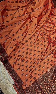 Assam Paat Silk saree in Deep Rust with charcoal black woven butis and border