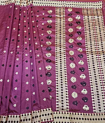 Assam Paat Silk Saree in Orange & Rani Pink with Woven Motifs