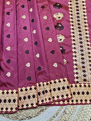 Assam Paat Silk Saree in Orange & Rani Pink with Woven Motifs