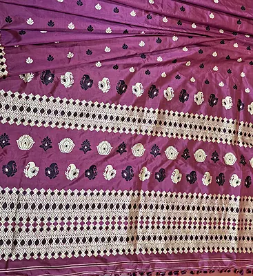 Assam Paat Silk Saree in Orange & Rani Pink with Woven Motifs