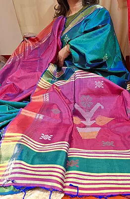 Colour Blue Green dual tone body kalashetra/kalakshetra saree