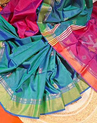 Colour Blue Green dual tone body kalashetra/kalakshetra saree Colour Blue Green dual tone body kalashetra/kalakshetra saree
