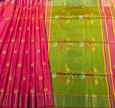 Colour Mustard Rani Pink dual tone body kalashetra/kalakshetra saree