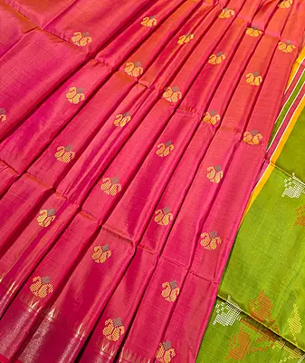 Colour Mustard Rani Pink dual tone body kalashetra/kalakshetra saree