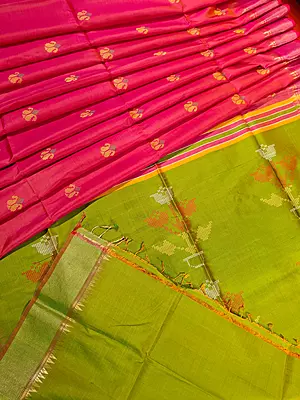Colour Mustard Rani Pink dual tone body kalashetra/kalakshetra saree