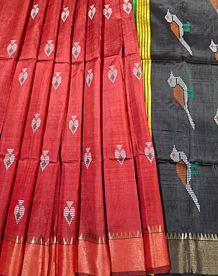 Colour Reddish Maroon color body kalashetra/kalakshetra saree Colour Reddish Maroon color body kalashetra/kalakshetra saree