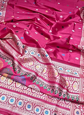 Rani pink multiple meena work Baluchari saree