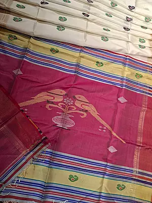 Colour Off white body with light pink pallu kalashetra saree Colour Off white body with light pink pallu kalashetra saree