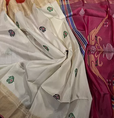 Colour Off white body with light pink pallu kalashetra saree Colour Off white body with light pink pallu kalashetra saree