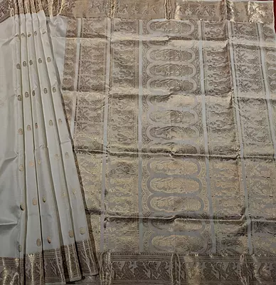 White color pure katan silk Baluchari saree