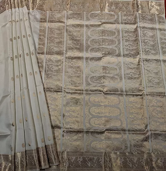 White color pure katan silk Baluchari saree White color pure katan silk Baluchari saree