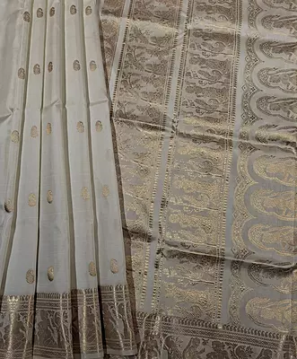 White color pure katan silk Baluchari saree White color pure katan silk Baluchari saree