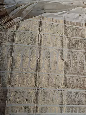 White color pure katan silk Baluchari saree White color pure katan silk Baluchari saree