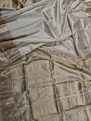 White color pure katan silk Baluchari saree White color pure katan silk Baluchari saree