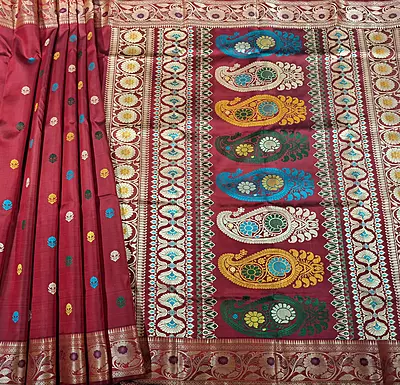 Revival Baluchari in reddish maroon  pure Mulberry silk