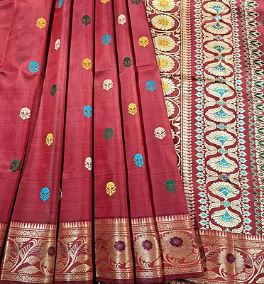 Revival Baluchari in reddish maroon pure Mulberry silk Revival Baluchari in reddish maroon pure Mulberry silk