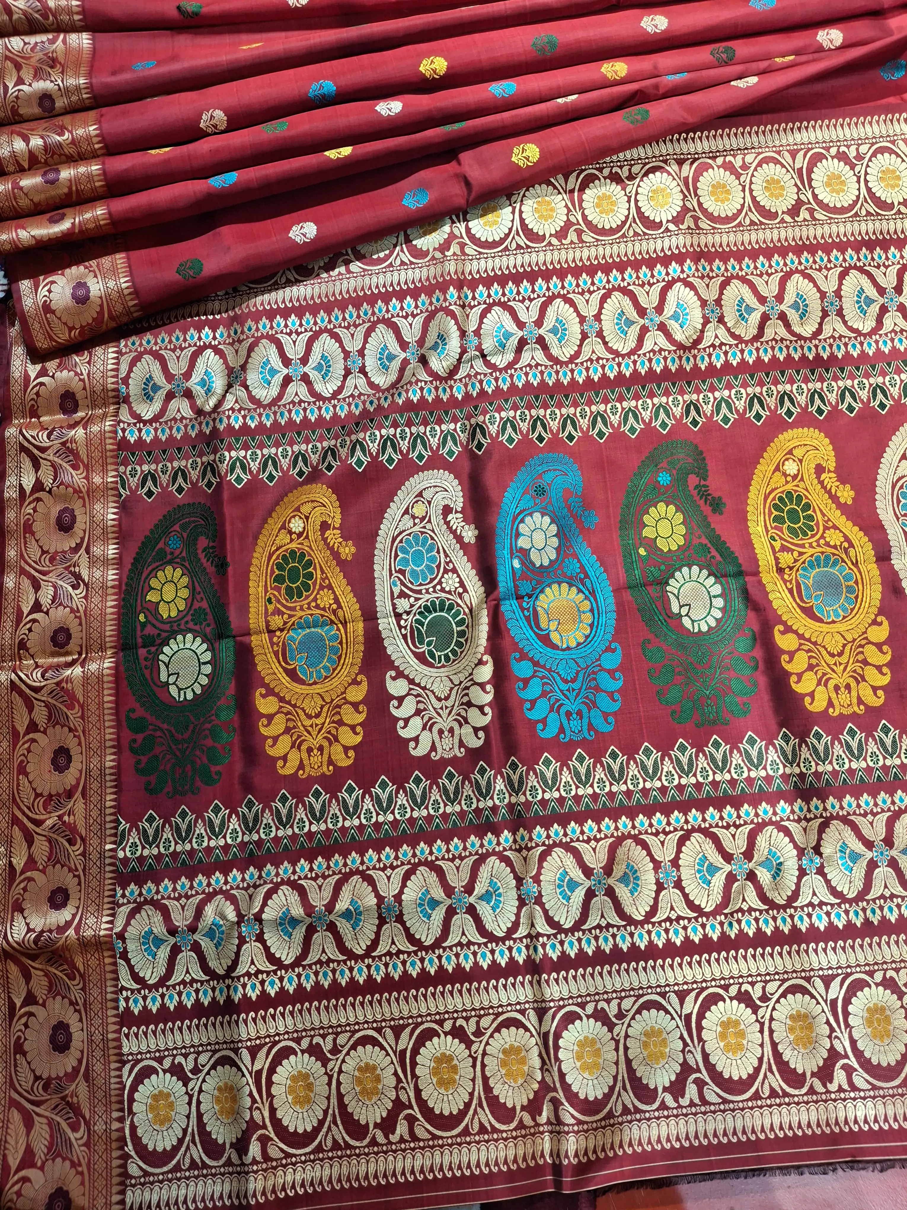 Revival Baluchari in reddish maroon pure Mulberry silk Revival Baluchari in reddish maroon pure Mulberry silk