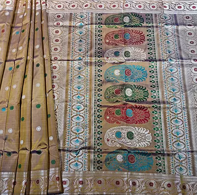 Blue Mustard Dual Tone Revival Baluchari in pure Mulberry silk